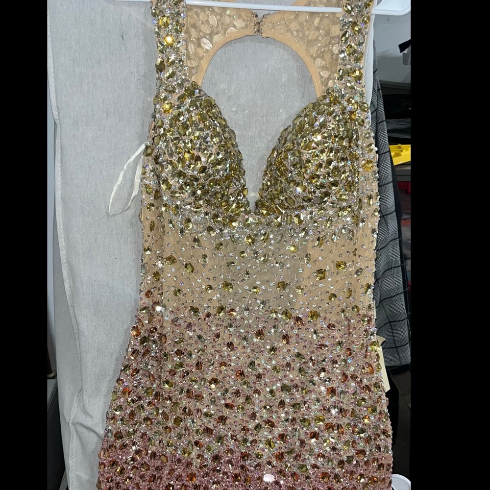Jasz Couture Dress 4614 Prom Rhinestone Pink Nude Evening Dress Plus Size
